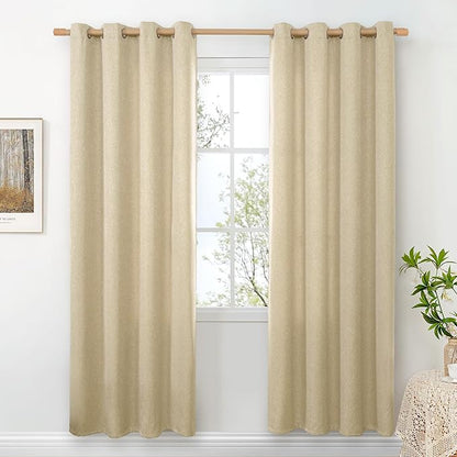 BGment Beige Linen Semi Sheer Curtains 80 Inches Long 2 Panels for Living Room, Light Filtering Window Treatments Drapes Textured No See Through for Bedroom, Each 52 Inch Wide