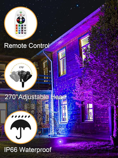 ZUCKEO 15W Christmas Spotlights Outdoor Spot Lights RGB Color Changing Landscape Lights, 120V Waterproof LED Spotlight with Remote & Plug for Yard Garden Path House Halloween Decorations (2Pack)