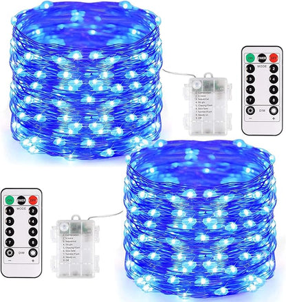 JMEXSUSS 2 Pack Blue Fairy Lights Battery Operated, Total 400 LED 132ft Christmas Fairy Lights with Remote, 8 Modes Blue String Lights for Christmas Tree Bedroom Xmas Wreath Patio Fireplace Decor