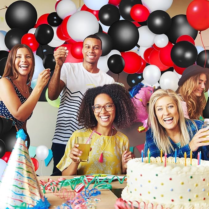 TecUnite 100 Pcs Red Black White Latex Balloons 13 Inch Colorful Round Balloons for Wedding Birthday Festival Racing Car Poker Card Party Decoration