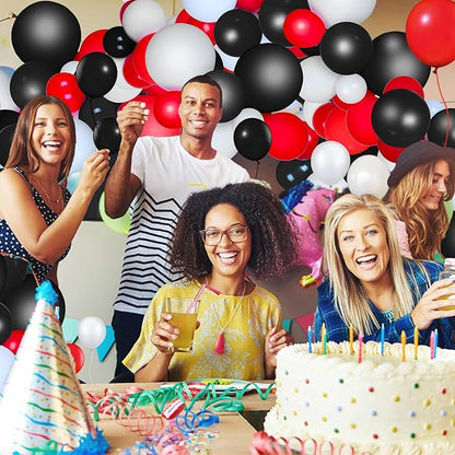 TecUnite 100 Pcs Red Black White Latex Balloons 13 Inch Colorful Round Balloons for Wedding Birthday Festival Racing Car Poker Card Party Decoration