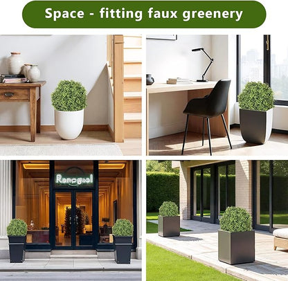 THE BLOOM TIMES 2ft Faux Boxwood Plants Outdoor Set of 2, 24" UV-Resistant Artificial Topiary Ball Trees, Fake Potted Greenery for Front Porch Planter, Patio Outside Decor