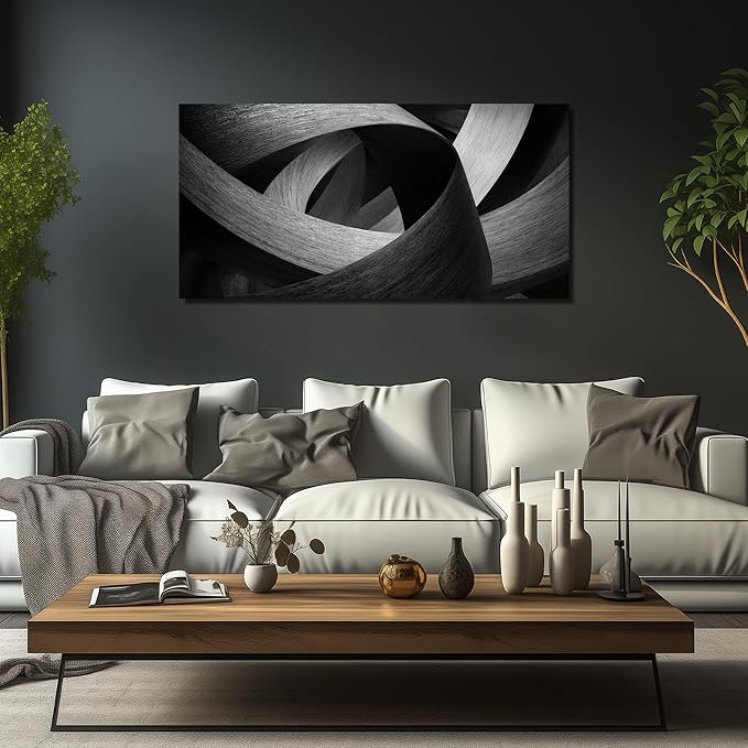 JuhaiArt Abstract Canvas Art for Living Room Bedroom Office Black Wall Decor Gray Picture Artwork 24" x 48" Lines Prints