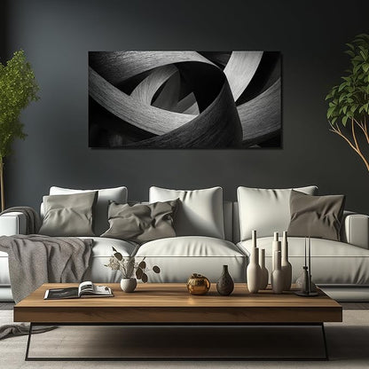 JuhaiArt Abstract Canvas Art for Living Room Bedroom Office Black Wall Decor Gray Picture Artwork 24" x 48" Lines Prints