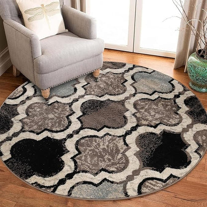 Superior Indoor Large Area Rug, Jute Backed, Perfect for Living/Dining Room, Bedroom, Office, Kitchen, Entryway, Modern Geometric Trellis Floor Decor, Viking Collection, 5' Round, Ivory