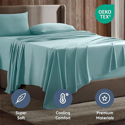 Nestl Split King Sheet Set - 1800 Ultra-Soft Microfiber Bed Sheets - Double Brushed - Deep Pockets - Easy Fit - 5 Piece Set - Bed Sheets & Pillowcases (Split King Size, Light Blue)