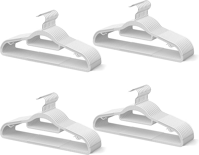 40 Pack Heavy Duty Non-Slip Plastic Hangers - Slim Space Saving w/ 360° Hook for Wet/Dry Clothes, Retail Store Display & Home Organization - White