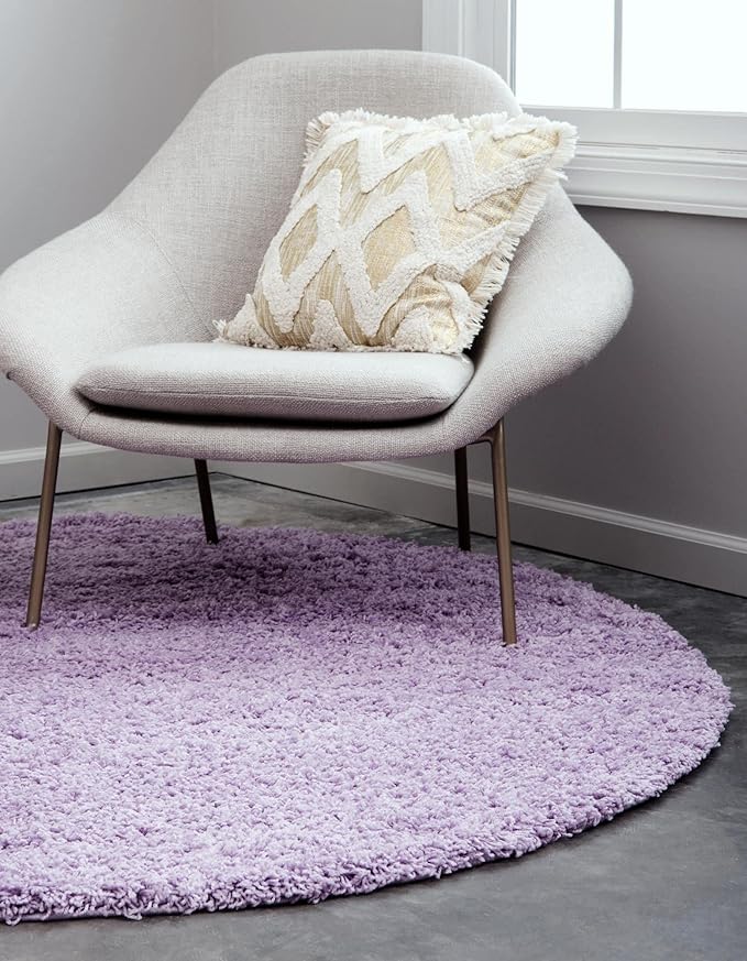 Unique Loom Solid Shag Collection Area Rug (5' 3" Round, Lilac)