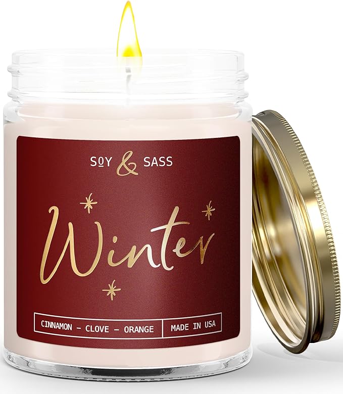 Winter Candle, Christmas Candles Scented - w/Orange, Cinnamon & Vanilla - Infused with Essential Oils I Winter Candles I 9oz, 50Hr, Made in USA