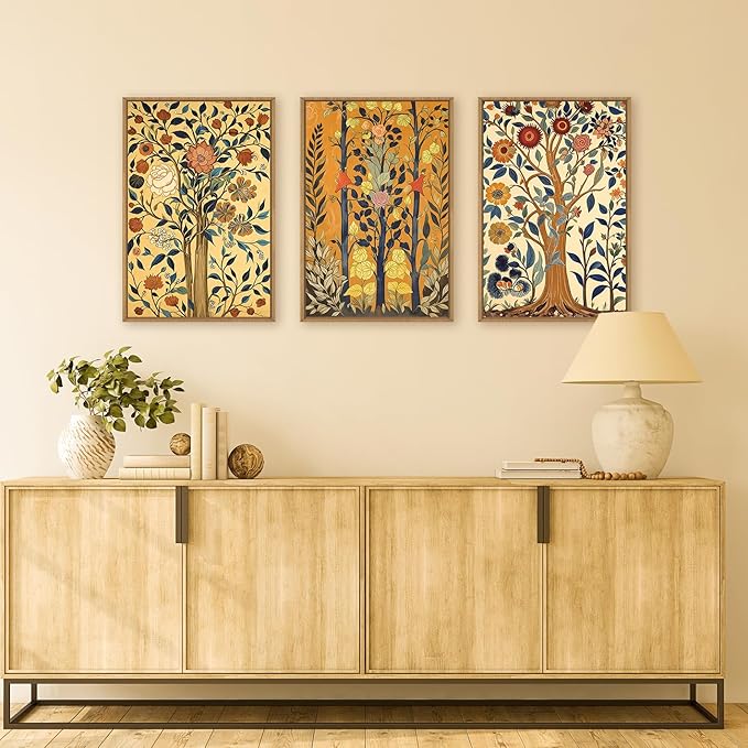 Large Vintage Floral Tree Framed Canvas Wall Art,Abstract Flower Wall Decor,Nature Botanical Wall Painting,Classic Boho Artwork for Living Room,Bedroom,Dining Room,Farmhouse -24"x36"x3
