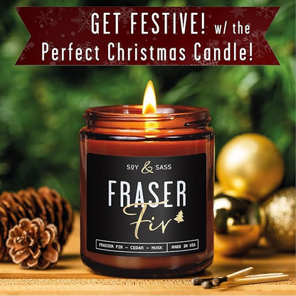 Fraser Fir Candles - Christmas Candles - 'Fraser Fir' w/Balsam Fir Cedar & Sandalwood Evergreen Tree Scent I Winter Evergreen Candle I Stocking Stuffers for Women I 9oz, 50Hr, USA Made