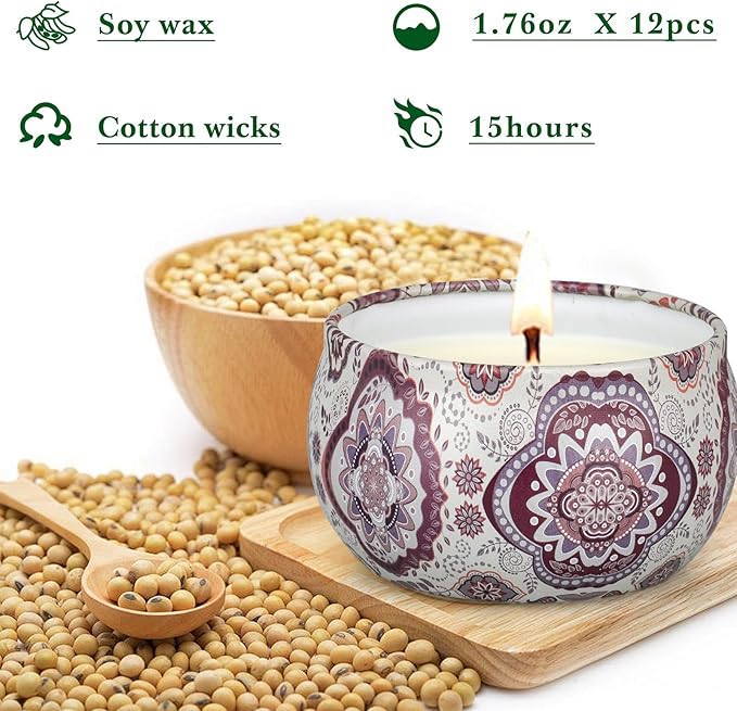 Scented Candles Gift Set, 12 Pack Candles for Home Scented, 21.12 oz Long Lasting Soy Wax Aromatherapy Candle Set with Gift Box, Valentine's Day Gifts for Women