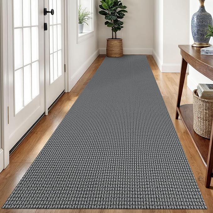 Braided Runner Rug 3x12 Ft Washable Runners for Hallways Non Slip Rubber Backed Kitchen Runners Cotton Long Entryway Runner Indoor, Woven Carpet for Hall Kitchen Entryway, Dark Grey/Grey