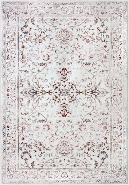 KILOCOCO Area Rug 5x7 Living Room Rug Washable Printed Vintage Floral Non Slip Soft Rubber Backed Indoor Bedroom Rugs for Laundry Room Kitchen Playroom Moroccan Area Rugs, White