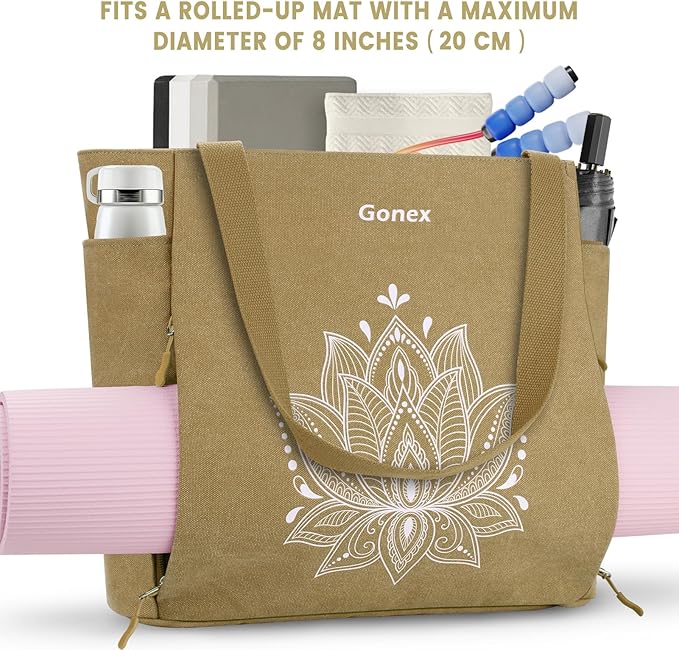 Gonex Yoga Mat Bag, Large Tote Bag with Multi Pockets for Women Men, Canvas Mat Carrier, Full Zipper Easy Access for Pilates Gym Travel