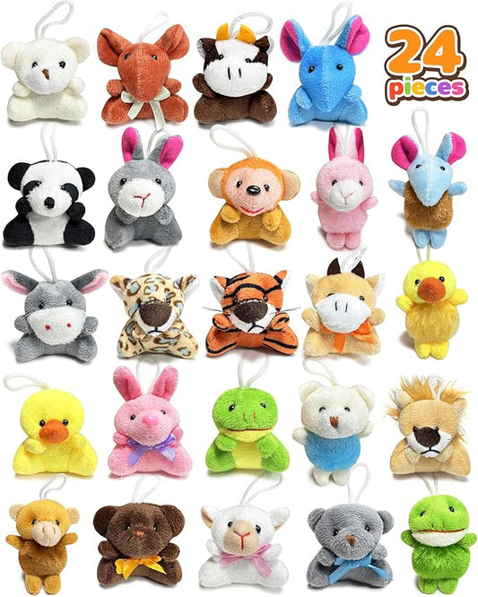 24 Pack Mini Stuffed Animals, Small Plush Keychain Party Favors for Kids 3-5, 4-8, 8-12, Bulk Treasure Box Toys for Classroom Prizes, Valentines Day School Gifts, Goodie Bags Stuffers