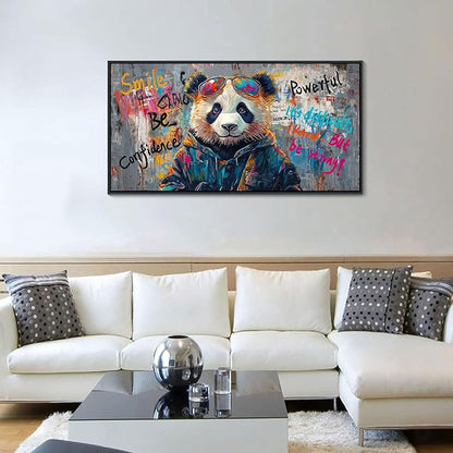 JEAWA Graffiti Abstract Wall Art, Cute Panda Street Cool Pop Framed Canvas Animal Paintings for Living Room Bedroom Bathroom Teenage Boy Game Room Inspirational Picture Wall Decor 20x40 IN