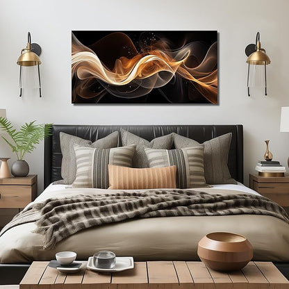 JuhaiArt Abstract Canvas Wall Art Bedroom Black Wall Decorations Gold Picture for Living Room Office 24" x 48" Lines Artwork