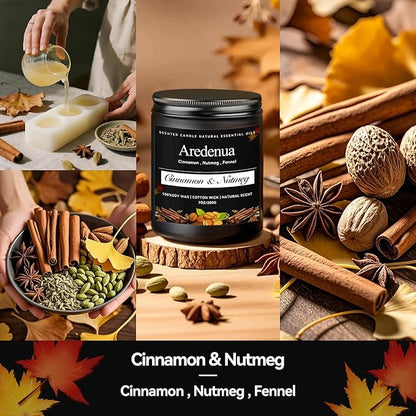 Cinnamon & Nutmeg Candles – Warm Holiday & Winter Spice Aroma, Cozy Holiday & Christmas Candles Gift, Hand-Poured Soy Candle for Christmas Home Décor & Cozy Seasonal Gifting