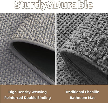 PADOOR-Bath Mat-Super Absorbent Chenille Bathroom Mats-Rubber Backed Bath Mats for Bathroom Non Slip, Easy Clean Bathroom Rugs Front of Bathtub,Shower Room,Sink-17×28, Grey&Beige