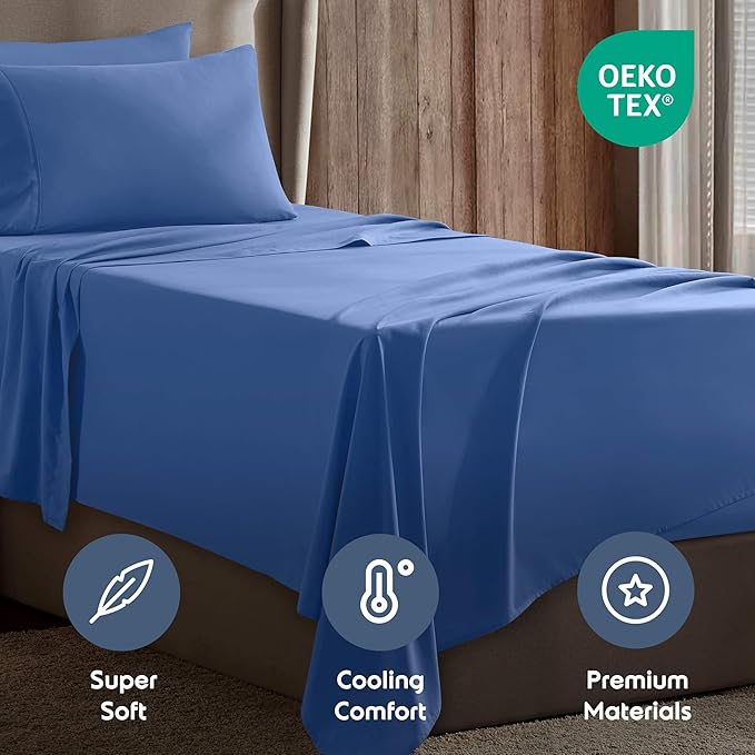 Nestl Twin Sheet Set - 1800 Ultra-Soft Microfiber Twin Bed Sheets - Double Brushed - Deep Pockets - Easy Fit - Extra Soft - 3 Piece Set - Bedding Sheets & Pillowcases (Twin, Calm Blue)