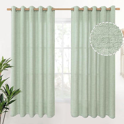 YoungsTex Sage Linen Curtains for Window 63 Inch Length with Bronze Grommet, Privacy Light Filtering Textured Drapes for Bedroom Living Room Office Country Rustic Decorative, 60 x 63 Inch, 2 Panels