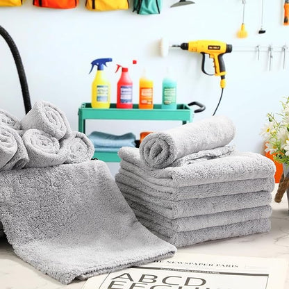 Shimeyao 30 Pcs 16 x 16 Inch Edgeless Microfiber Plush Towels for Cars Detailing Drying Wash Polishing Absorbent Cleaning Cloths, 500 GSM (16 x 16 Inch, Light Gray, 30 Pcs)
