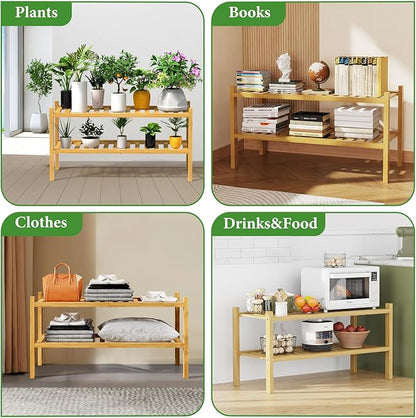 RONGJlA 2 Tier Bamboo Shoe Rack for Closet Free Standing Wood Shoe Shelf Storage Organizer for Entryway Small Space Stackable, Natural
