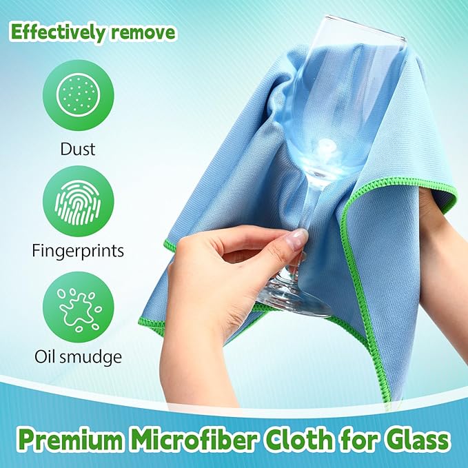 Maxcheck 24 Pack Magic Cleaning Cloth, 16 x 16 Inch Microfiber Glass Cleaning Cloths Reusable Lint Free Microfiber Towels for Kitchen Dish, Windows, Mirror, Glass, Car(Blue)