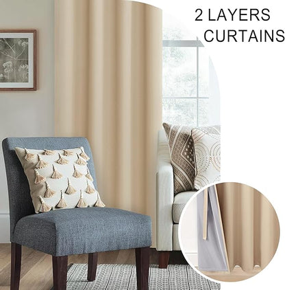 XWZO Total Blackout Curtains 84 Inches Long - Thermal Insulated, Noise Reducing and Heat Blocking Drapes for Hall and Studio Windows with Tiebacks, Biscotti Beige, W42 x L84, Set of 2