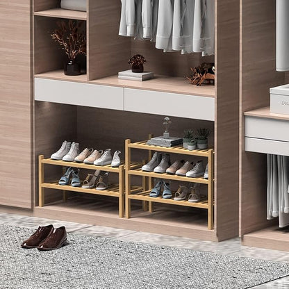 (Thick Bamboo Shoe Rack for Entryway, 3-Tier Free Standing Shoe Racks Stackable Shoe Rack Organizer for Hallway Closet Living Room 27 x12 x21 Inches