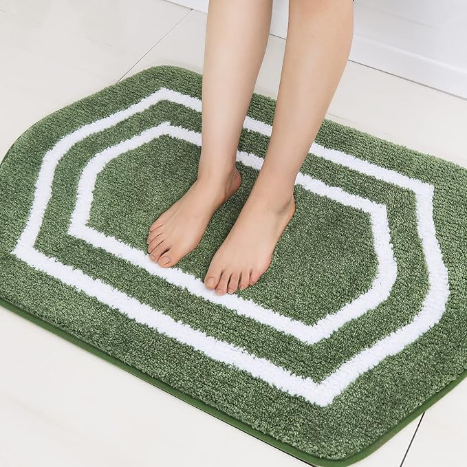COSY HOMEER Extra Thick Bath Linen Sets Rugs - Anti-Slip Bath Mats Soft Plush 100% Strong Polyester Living Room Bathroom Mat Floor Water Absorbent(Green,24x36 - Inches)