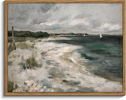 InSimSea Framed Canvas Wall Art Vintage Decor, Rustic Coastal Wall Art for Living Room, Country Storm Clouds Seaside Oil Painting Pictures for Bathroom Dining Room Decor, 11"x14"