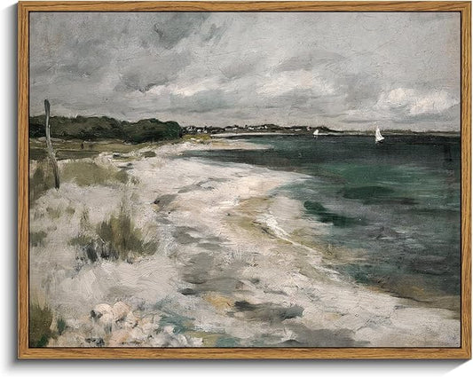 InSimSea Framed Canvas Wall Art Vintage Decor, Rustic Coastal Wall Art for Living Room, Country Storm Clouds Seaside Oil Painting Pictures for Bathroom Dining Room Decor, 11"x14"