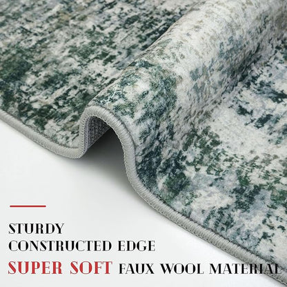 Modern Abstract Runner Rug 2x5, Grey Green Washable Entryway Kitchen Runner Non-Slip Soft Hallway Rug Runner Thin Print Faux Wool Carpet for Bedroom Laundry Room Indoor