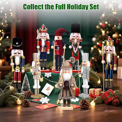Wooden Christmas Soldier Nutcracker Decorations, 15 Inch Nutcracker Figure Christmas Decor for Shelves and Tables (Gold)