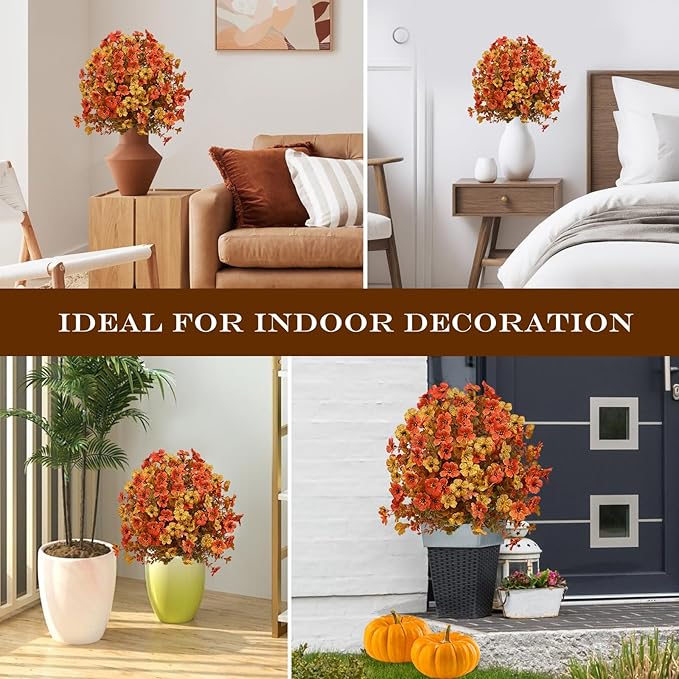23" Set of 2 Orange Artificial Boxwood Topiary Flowers Ball with Spikes for Outdoor Fall Decorations, Faux Greenery Shrubs,Fake Bushes Plants for Garden, Yard, Front Porch（Orange）