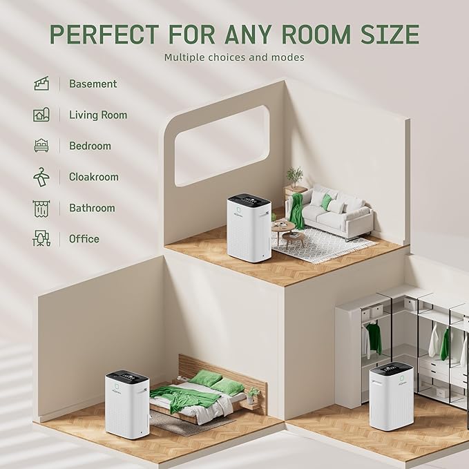 6,000 Sq.Ft 100 Pints Dehumidifier for Home, HOGARLABS Dehumidifier for Basement Large Room with Drain Hose, 1.32 Gal Water Tank, Auto Defrost, 24H Timer, Intelligent Humidity Control