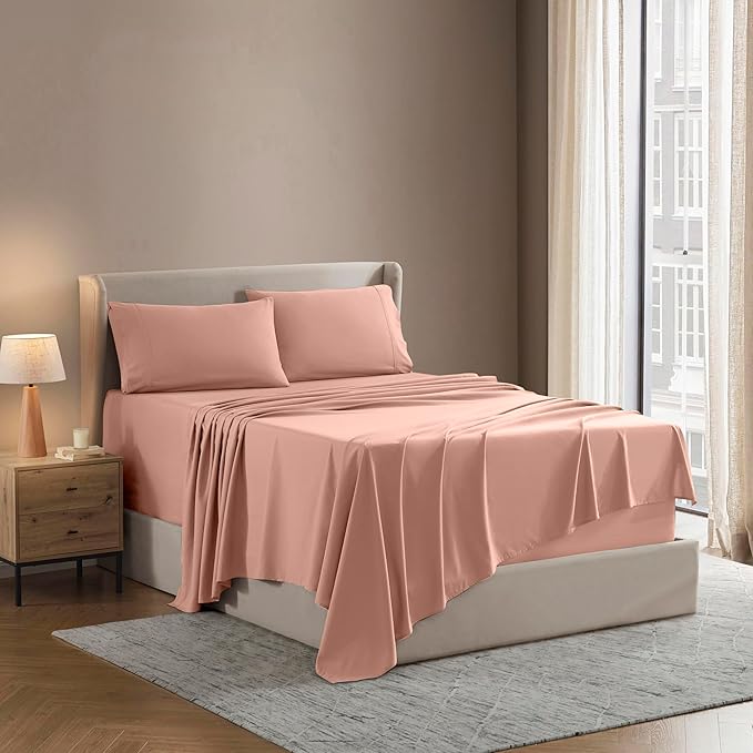 Nestl Split King Sheet Set - 1800 Ultra-Soft Microfiber Bed Sheets - Double Brushed - Deep Pockets - Easy Fit - 5 Piece Set - Bed Sheets & Pillowcases (Split King Size, Peach)