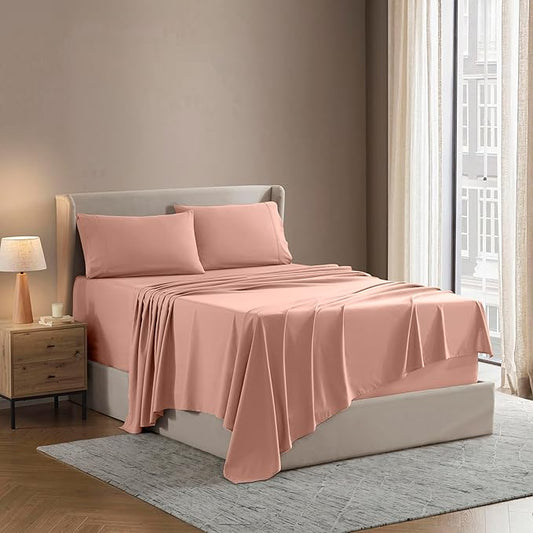 Nestl Queen Sheet Set - Luxury 1800 Ultra-Soft Microfiber Bed Sheets - Double Brushed - Deep Pockets - Easy Fit - 4 Piece Set - Bedding Sheets & Pillowcases (Queen, Peach)