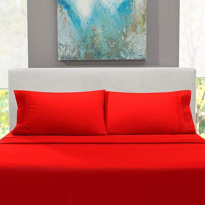 Nestl King Sheet Set - Luxury 1800 Ultra-Soft Microfiber King Bed Sheets - Double Brushed - Deep Pockets - Easy Fit - 4 Piece Set - Bedding Sheets & Pillowcases (King, Red)