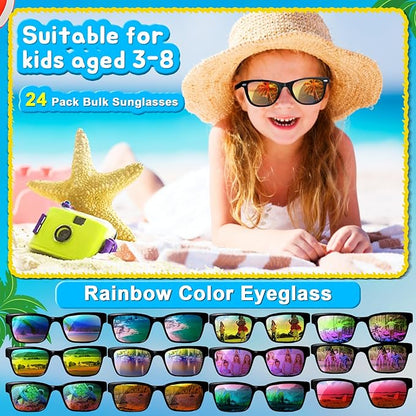 Party Favors for Kids 4-8, 24Packs Neon Sunglasses for Kid, UV400 Protection Sunglasses Bulk, Goodie Bags Stuffers for Kids Pool Birthday Party Supplies
