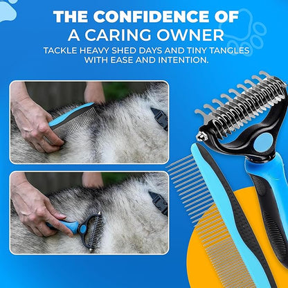 Pet Hair Removal Glove + Hair Brush Set – Dog Grooming Gloves for Shedding, Cat Grooming Brush, Cat Hair Brush – Pet Hair Remover Glove for Dogs & Cats, Dog Shedding Tool for All Coats