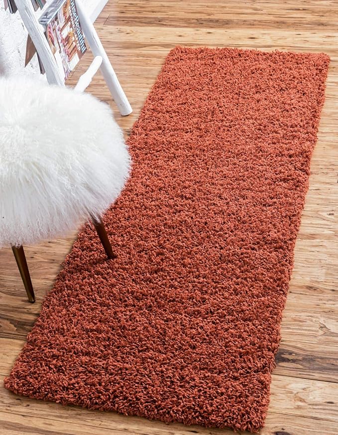 Unique Loom Solid Shag Collection Area Rug (2' 7" x 10' Runner, Terracotta)