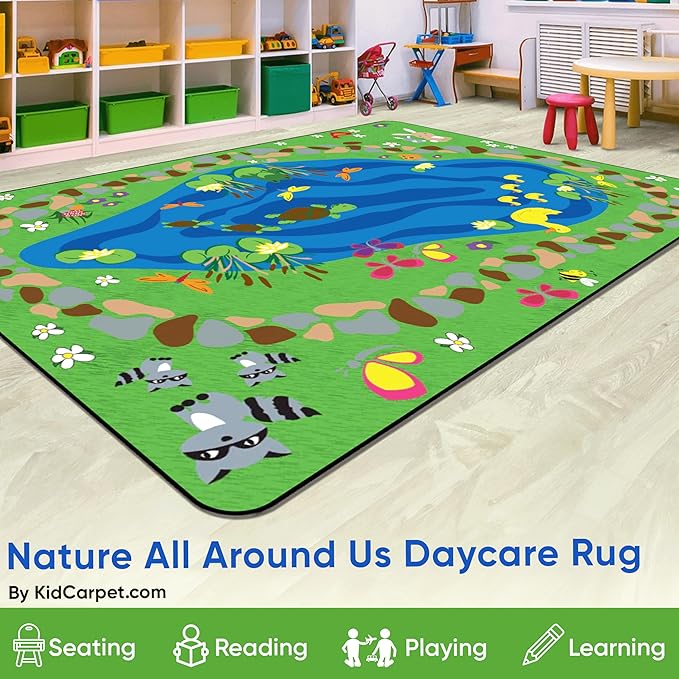 Nature All Around Us Daycare Rug, 4' x 6' Rectangle, Educational Classroom Rug, Kids Learning Play Mat | Area Rug for Bedroom or Playroom
