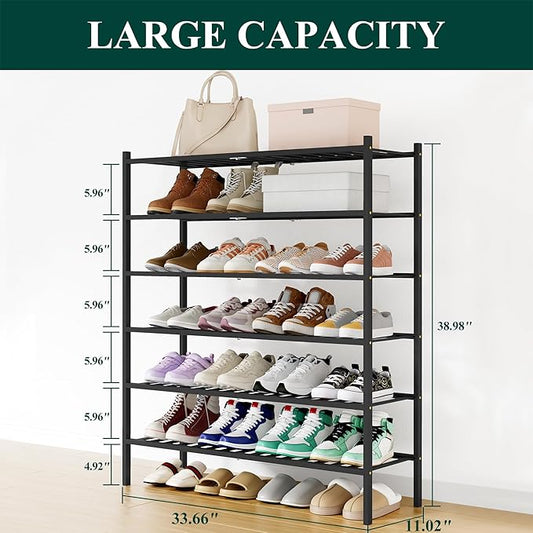 Smiry Shoe Rack, 6 Tier Long Bamboo Shoe Organizer, Stackable Free Standing Wooden Shoe Storage Shelf for Closet, Entryway, Front Door Entrance, Black