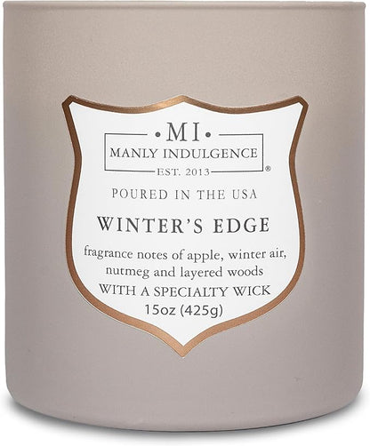 Manly Indulgence Winters Edge Scented Candles for Men, 15 oz Wooden Wick, Premium Soy Blend Wax, 60H Burn, Candles for Home Scented - Made in The USA