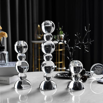 Kitcom Crystal Taper Candle Holders Bubble Designed Hand Cut Crystal Candlestick Holders Wedding Banquet Decorations Pack of 3, Comes with Gift Box