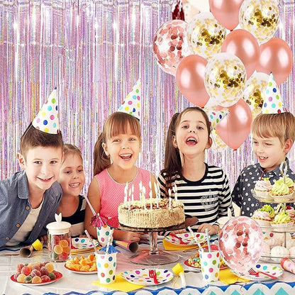 BRAVESHINE 1 Purple 1 Pink Streamers Party Backdrop - 3.2 ft x 8.2 ft Metallic Tinsel Foil Fringe Curtains for Hunters/Christmas/Girl/Women/Birthdays/Engagement/Bridal Shower/Bachelorette Decorations