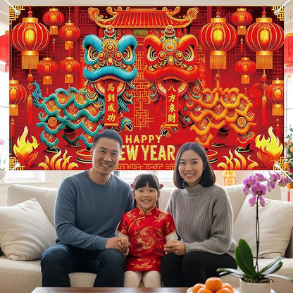 Chinese New Year Decorations 2026, 71x43 Inch Year of The Horse 2026 Banners Backdrops Party Decoration, Lunar New Year Backdrop Chinoiserie Decor for Spring Festival